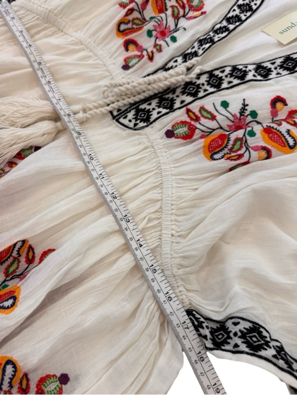 Sundance Cream Embroidered V-Neck Tassel Beach Dress Coverup - Picture 7 of 14
